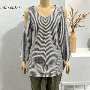Soft Surroundings Top Landfall Tunic Linen Blend Cold Shoulder Size L Large